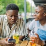 Young couple in a cafe