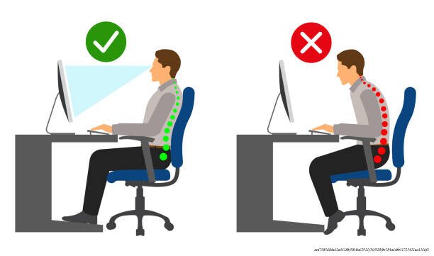 AMÉNAGER UN ESPACE DE TRAVAIL ERGONOMIQUE POUR ÉVITER LES MAUX DE DOS 6 Ergonomics – Correct and incorrect sitting posture when using a computer