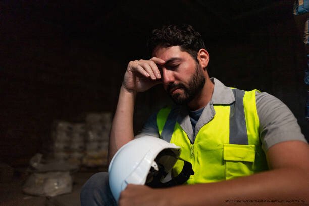 SANTÉ MENTALE AU TRAVAIL : CE QUE LES ENTREPRISES FONT SEMBLANT DE NE PAS VOIR 6 Worried construction worker man at work
